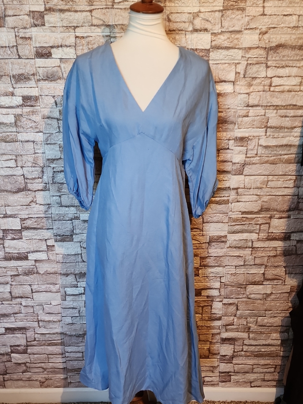 Zara Blue V-Neck Midi Dress - Women Brand New